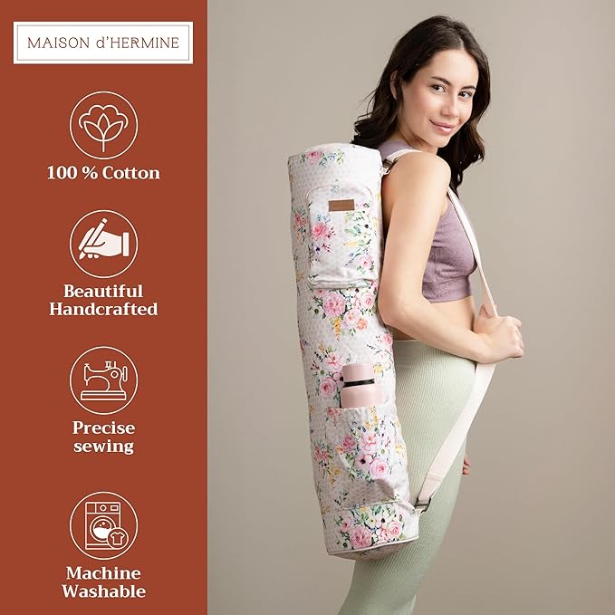 Maison d' Hermine Yoga Mat bag, Cylindrical bag for Woman&Men, yoga mat Bag &Adjustable shoulder straps Yoga Mat Carrier Bag with Drawstring Water Bottle Pocket and zipper pocket