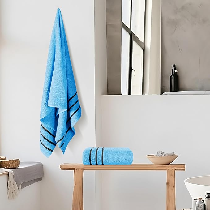 MyOwn Cotton 2 Pack Oversized Bath Towel Set 28x55 inches, Large Bath Towels, Ultra Absorbant Compact Quickdry & Lightweight Towel, Ideal for Gym Travel Camp Pool - Sky Blue