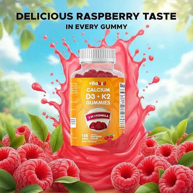 Vitamin D3 + K2 Gummies – Bone & Heart Health Support – 180 Pectin-Based Vegan Gummies