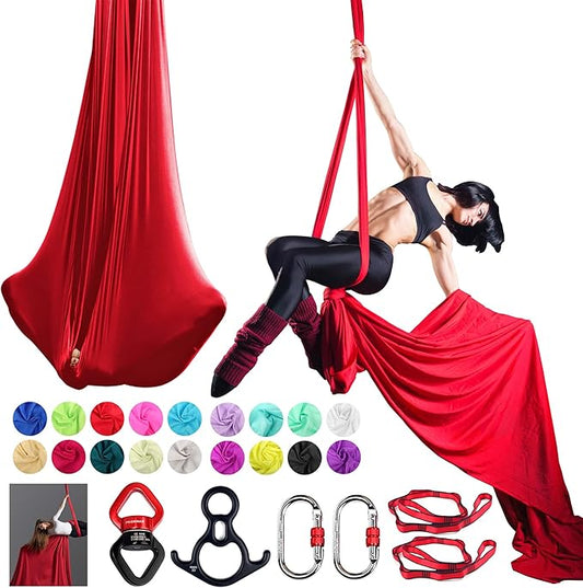 Aerial Silk Set, Premium 9Yards/8.2m Medium Stretch Fabric Silks, Perfect for AntiGravity Hammock Yoga Training & Dance Circus Performances Includes Hardwares & Daisy Chains