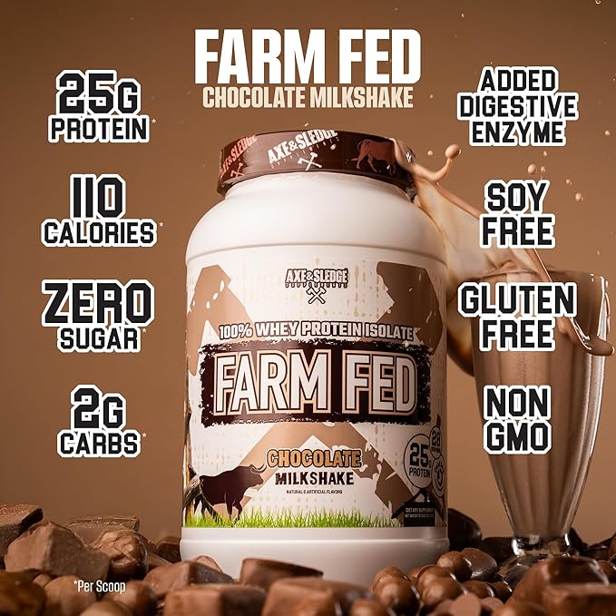 Axe & Sledge Farm Fed 100% Whey Protein Isolate | 25g Protein | Low Carb, Low Sugar, Gluten Free | Protein Powder for Men and Women | Keto | Made in The USA | 28 Servings, Chocolate Milkshake