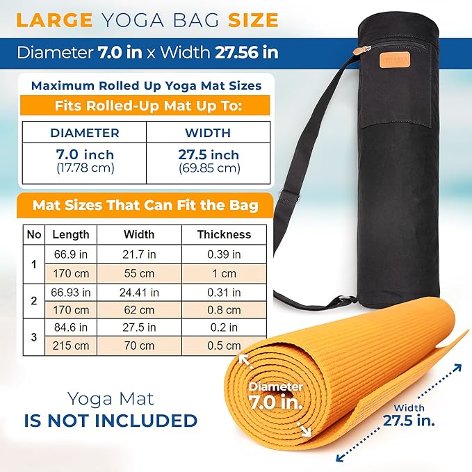 UDANA Yoga Mat Bag, Large – Fits Thick Mats, 3 Storage Pockets, Adjustable Strap