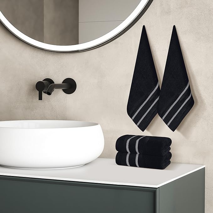 MyOwn Ultra Soft Cotton 6 -Piece Hand Towel Set 16x24 Inch, Ideal for use in Bathroom, Kitchen, Gym, Spa & General Cleaning, Compact & Lightweight Multi Purpose Hand Towels - Black