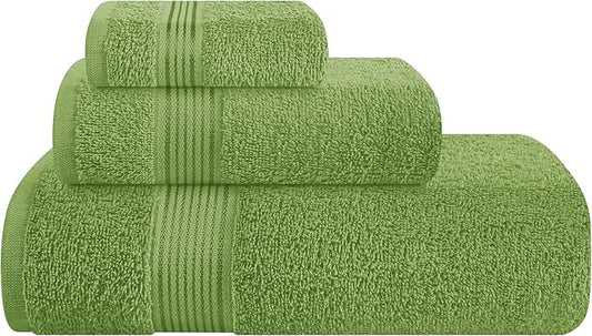 Belizzi Home Ultra Soft 3 Pack Cotton Towel Set, Contains a Bath Towel 28x55 inch, a Hand Towel 16x24 inch & a Wash Coth 12x12 inch, Ideal Everyday use, Compact & Lightweight - Kiwi Green