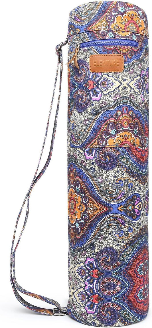 Canvas Yoga Mat Bag with Adjustable Strap & Pockets, Full-Zip Travel Gym Tote for Women & Men, Fits 1/4" & 1/3" Thick Mats, Lightweight Carrier for Yoga, Workout, Outdoor Use