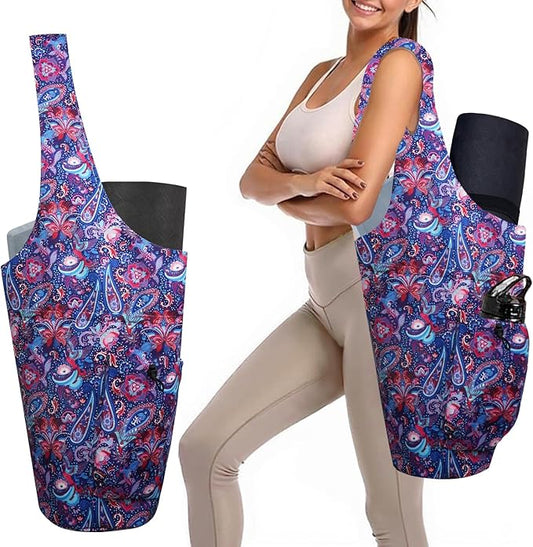 Yoga Mat Bag Carrier for Women Workout Large Waterproof with Zipper Pocket, Keychain and Wide Shoulder Straps