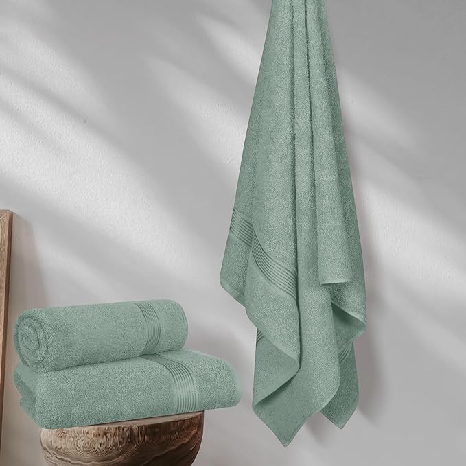 BELZZI Home Ultra Soft 4 Pack Oversized Bath Towel Set 27x54, Cotton Compact Bath Towels, Highly Absorbant Eco-Friendly Quickdry & Lightweight Towel, Ideal for Gym Travel Camp Pool - Jade