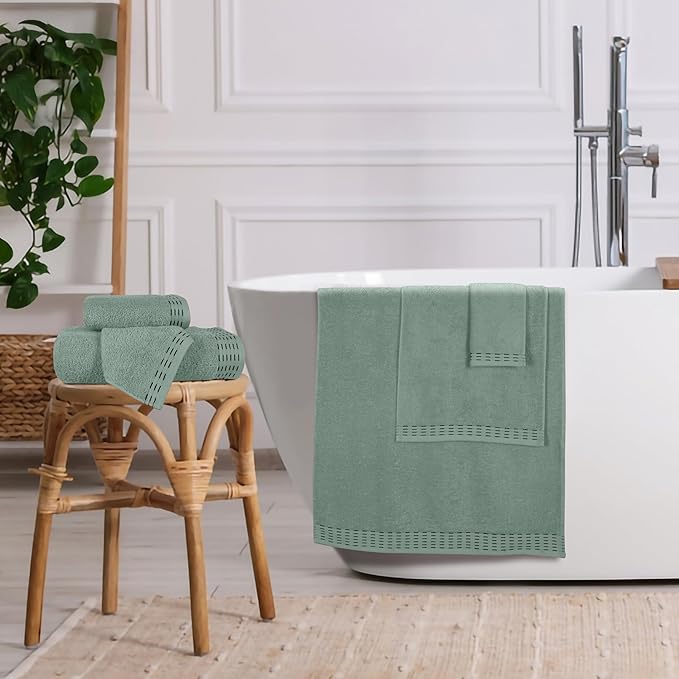 Ultra Soft 6 Pack Cotton Towel Set, Contains 2 Bath Towels 28x55 inch, 2 Hand Towels 16x24 inch & 2 Wash Coths 12x12 inch, Ideal Everyday use, Compact & Lightweight - Jade