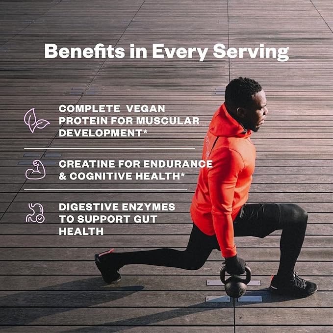 25g Acai Protein + 5g Creatine Powder, Vegan Plant-Based Protein with Digestive Enzymes to Build & Recover, 21 Servings