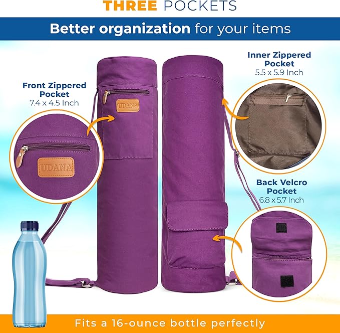 UDANA Yoga Mat Bag, Large – Fits Thick Mats, 3 Storage Pockets, Adjustable Strap