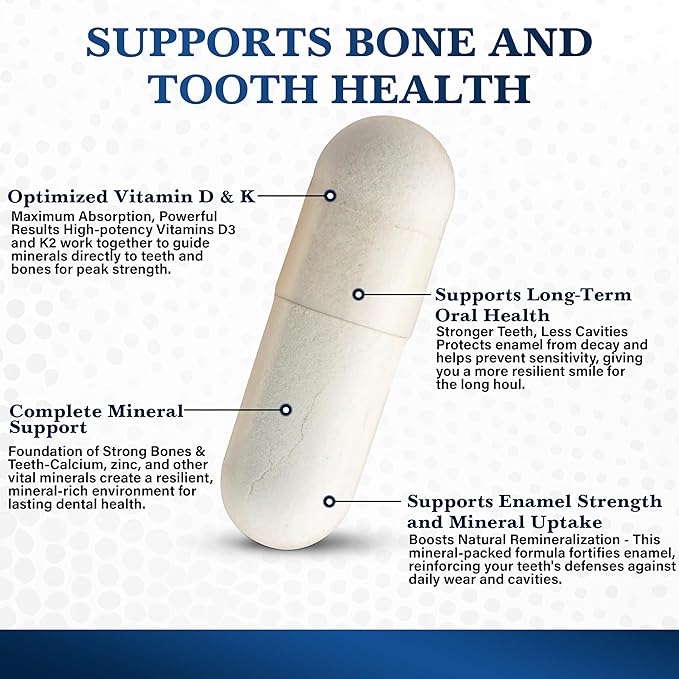 Living Well with Dr. Michelle Tooth & Bone Formula - Supplement with Calcium for Bone Strength & Tooth Enamel Support, D3 + K2, 120 Capsules, Non-GMO, Gluten-Free