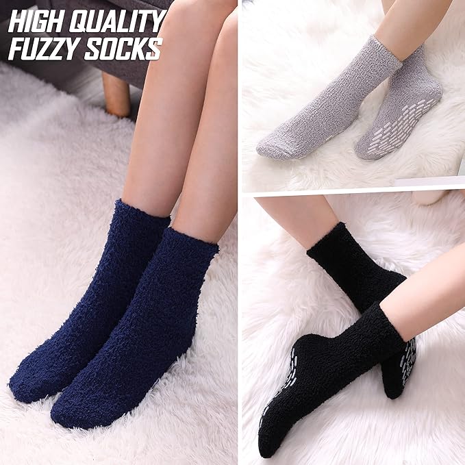 FNOVCO Non Slip Socks for Women Winter Warm Cozy Fuzzy Slipper Socks Soft Fluffy Hospital Socks with Grips