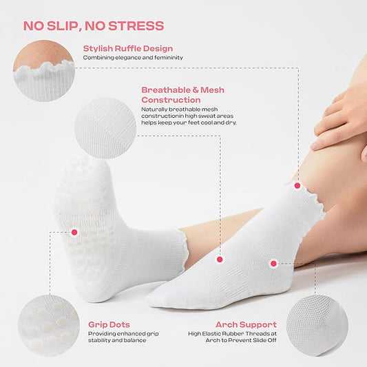 CoolMate 2/3/4 Pairs Pilates Socks with Grips for Women, Cute Yoga Socks, Crew Non Slip Women for Barre, Pilates Gifts
