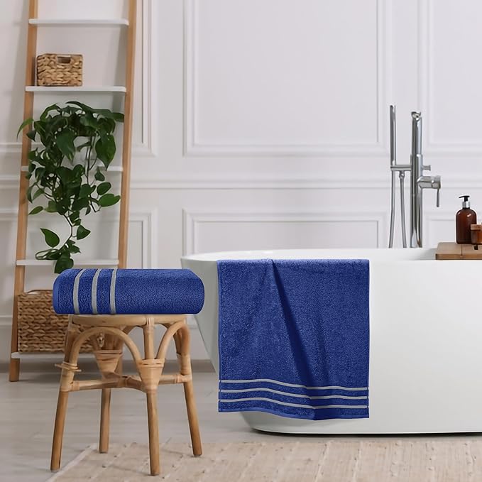 MyOwn Cotton 2 Pack Oversized Bath Towel Set 28x55 inches, Large Bath Towels, Ultra Absorbant Compact Quickdry & Lightweight Towel, Ideal for Gym Travel Camp Pool - Navy Blue
