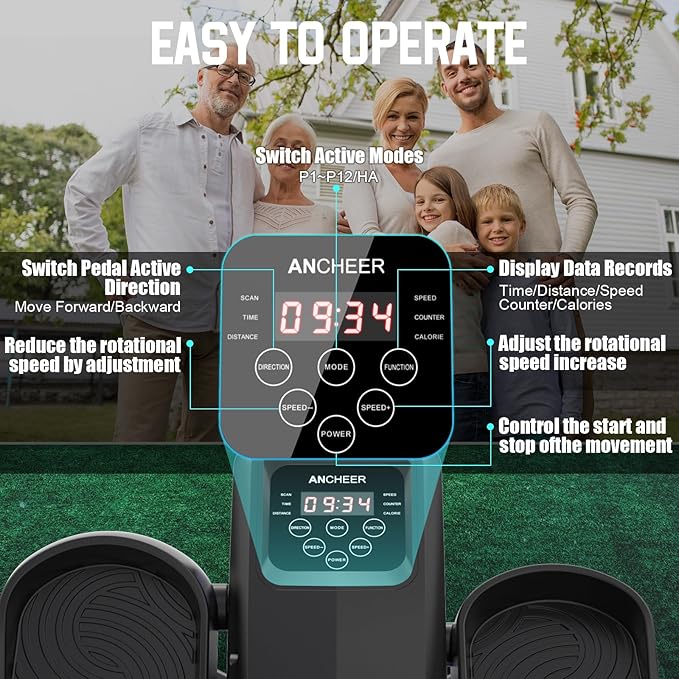 ANCHEER Under Desk Elliptical Machine - Quiet Pedal Exerciser for Seniors, Office & Home, Low-Impact Seated Leg Workout Equipment, Smart LCD Display, Remote Control