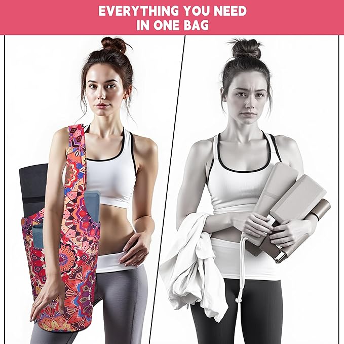 Yoga Mat Bag Carrier for Women with Side Large Pocket Durable Linen Workout Gym Travel Storage Pilates Mats