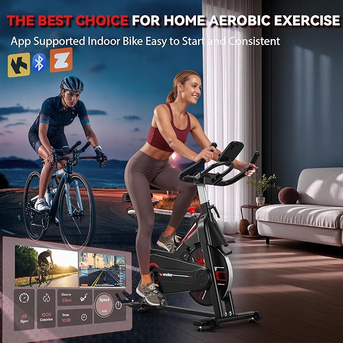 Exercise Bike, WENOKER Magnetic Resistance Stationary Bike for Home, App Supported Indoor Bike with Whisper Quiet, Heavy Flywheel and Upgraded Digital Display