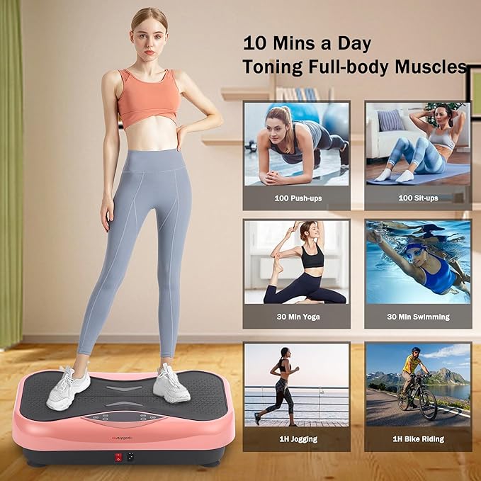 Whole Body Vibration Plate Exercise Machine – Power Vibrating Plate for Lymphatic Drainage Weight Loss, Shake Plate Exercise Platform with Touch Screen & Resistance Bands, Equipment for Women Men