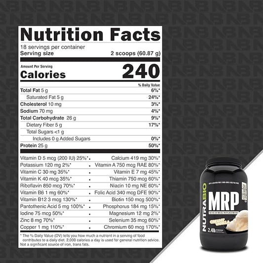 NutraBio MRP – Complete Meal Replacement Protein Powder - Protein Meal Replacement Shake- 2.5 Pounds - Creamy Vanilla