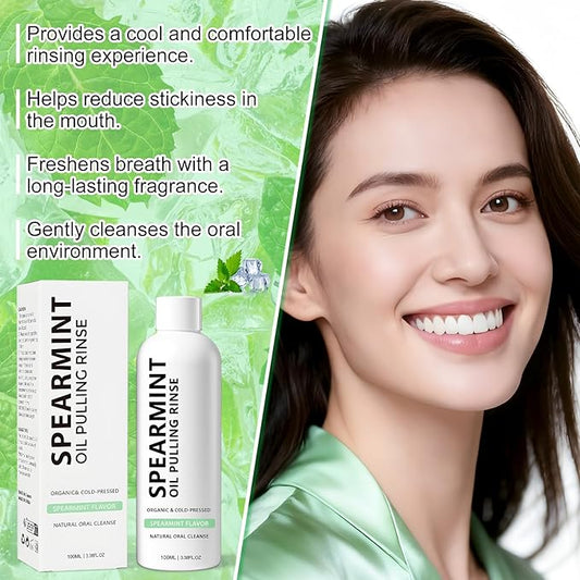 2PCS Spearmint Oil Pulling Rinse, Cold-Pressed Coconut Mouthwash for Teeth Whitening,Natural Peppermint Pulling Oil to Help Maintain Gum Health and Freshen Breath (2)