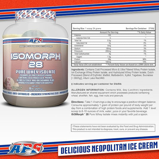 APS Nutrition Isomorph 28 Protein Powder | Pure Whey Isolate | Cold Pressed, Ultra- Filtered, & Ion Exchange Isolates | 28g Protein | 5 Pound (Neapolitan Ice Cream)
