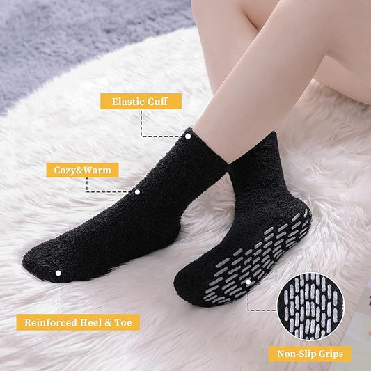 FNOVCO Non Slip Socks for Women Winter Warm Cozy Fuzzy Slipper Socks Soft Fluffy Hospital Socks with Grips