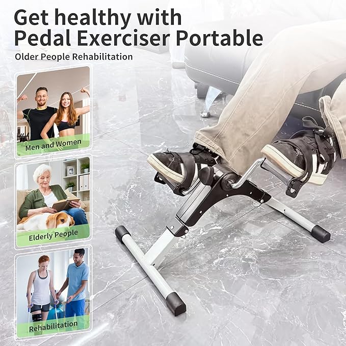 Under Desk Bike Pedal Exerciser Folding Arm Bike with LCD Display Adjustable Resistance Foldable Mini Exercise Bike Machine for Office Home with Suction Cups Anti-Slip