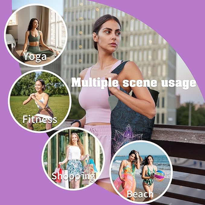 Yoga Mat Bag Carrier for Women with Side Large Pocket Durable Linen Workout Gym Travel Storage Pilates Mats