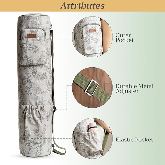 Maison d' Hermine Yoga Mat bag, Cylindrical bag for Woman&Men, yoga mat Bag &Adjustable shoulder straps Yoga Mat Carrier Bag with Drawstring Water Bottle Pocket and zipper pocket