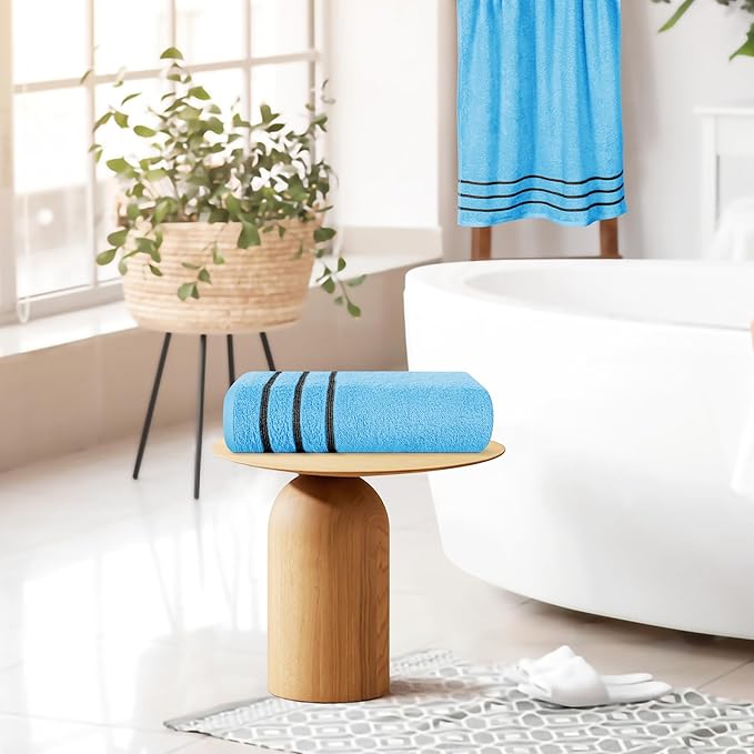 MyOwn Cotton 2 Pack Oversized Bath Towel Set 28x55 inches, Large Bath Towels, Ultra Absorbant Compact Quickdry & Lightweight Towel, Ideal for Gym Travel Camp Pool - Sky Blue