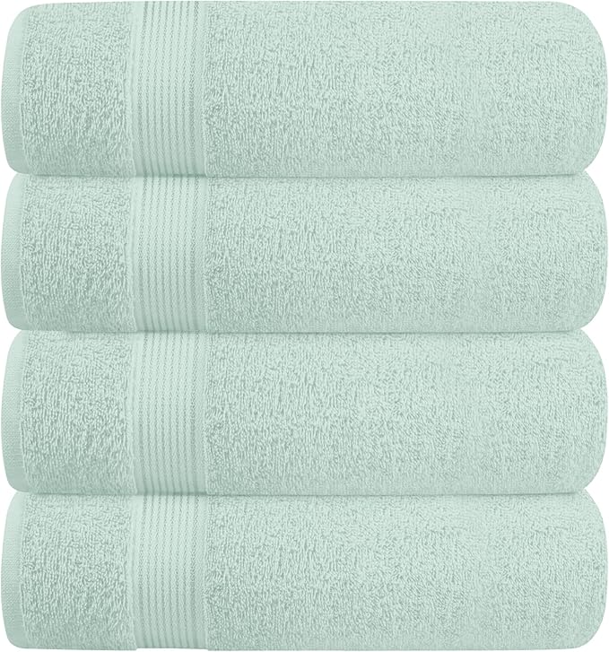 BELZZI Home Ultra Soft 4 Pack Oversized Bath Towel Set 27x54, Cotton Compact Bath Towels, Highly Absorbant Eco-Friendly Quickdry & Lightweight Towel, Ideal for Gym Travel Camp Pool - Sea Green