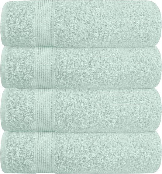 BELZZI Home Ultra Soft 4 Pack Oversized Bath Towel Set 27x54, Cotton Compact Bath Towels, Highly Absorbant Eco-Friendly Quickdry & Lightweight Towel, Ideal for Gym Travel Camp Pool - Sea Green