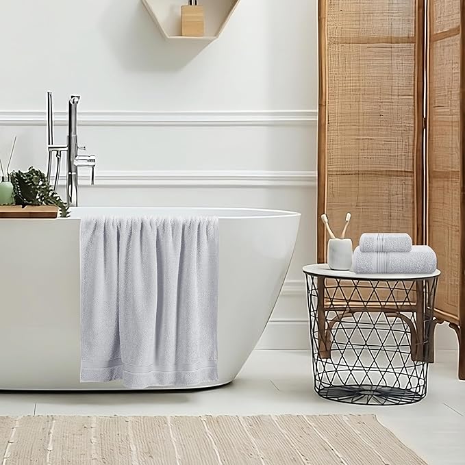 Belizzi Home Ultra Soft 3 Pack Cotton Towel Set, Contains a Bath Towel 28x55 inch, a Hand Towel 16x24 inch & a Wash Coth 12x12 inch, Ideal Everyday use, Compact & Lightweight - Light Grey
