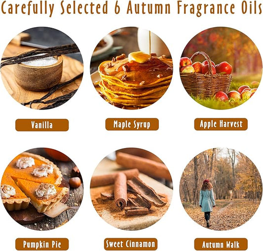 Autumn Essential Oils, MitFlor Fall Fragrance Oils for Candle Soap Making, 10ml x 6 Essential Oils for Diffusers for Home, Aromatherapy Gift Set for Halloween, Pumpkin Pie, Maple Syrup & Autumn Walk