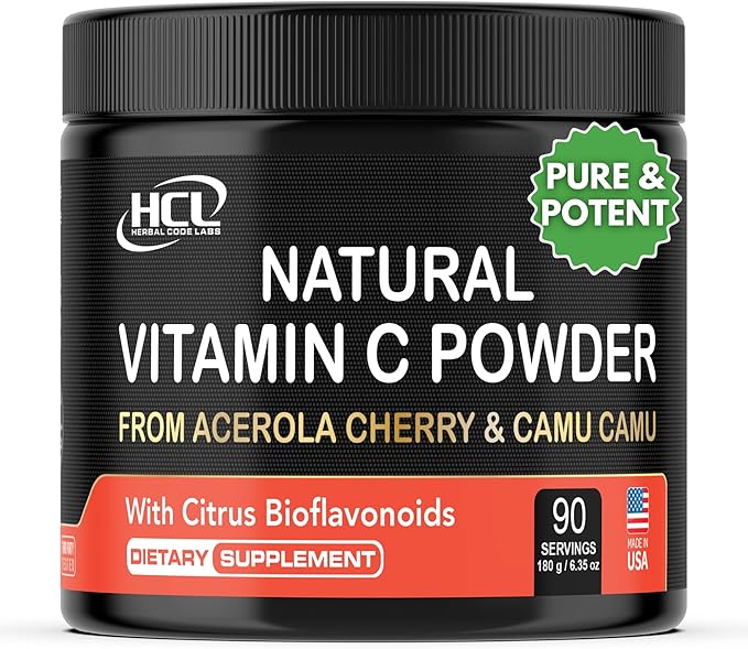 Natural Vitamin C from Acerola Cherry & Camu Camu Powder - High Absorption with Citrus Bioflavonoids - Immune System & Collagen Booster - Anti Aging Skin Vitamins Made in USA 90 servings