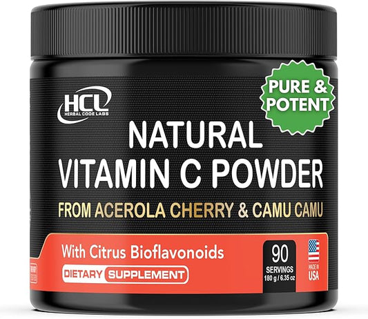 Natural Vitamin C from Acerola Cherry & Camu Camu Powder - High Absorption with Citrus Bioflavonoids - Immune System & Collagen Booster - Anti Aging Skin Vitamins Made in USA 90 servings