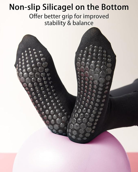 REACH STAR 4 Pairs Pilates Socks with Grips Non Slip Ruffle Yoga Grip Socks for Women
