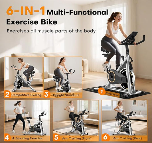 Exercise Bike, Adjustable Magnetic Resistance Stationary Bikes for Home with App Compatible, Quiet Indoor Cycling Bike with 350lbs Weight Capacity Comfortable Seat, Digital Monitor & Phone Mount