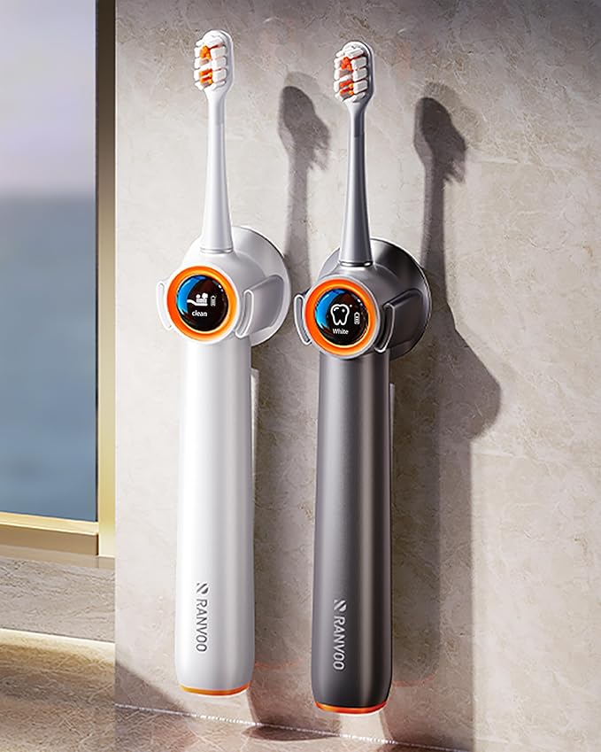 RANVOO [Vibrating & Flossing 2-in-1] AirJet Bubble Sonic Electric Toothbrush, 100% Plaque Removal, White for Adult Protect Gum Orthodontic Teeth Clean Rechargeable Gift with 2 Soft Brush Heads White