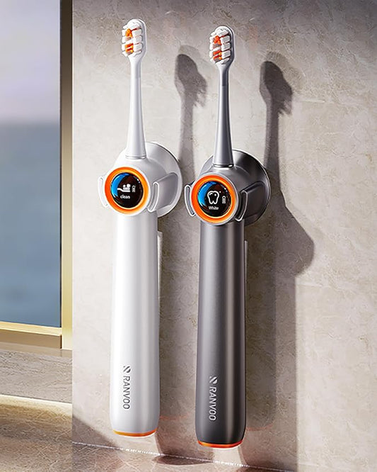 RANVOO [Vibrating & Flossing 2-in-1] AirJet Bubble Sonic Electric Toothbrush, 100% Plaque Removal, White for Adult Protect Gum Orthodontic Teeth Clean Rechargeable Gift with 2 Soft Brush Heads White