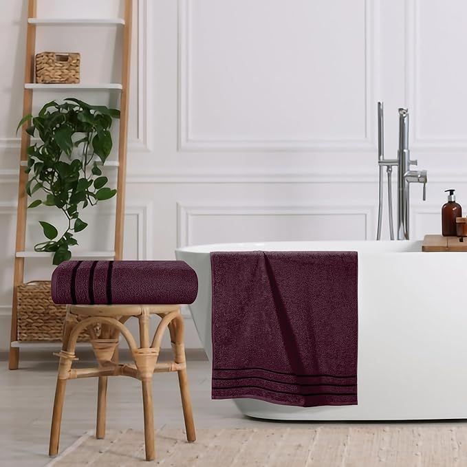 MyOwn Cotton 2 Pack Oversized Bath Towel Set 28x55 inches, Large Bath Towels, Ultra Absorbant Compact Quickdry & Lightweight Towel, Ideal for Gym Travel Camp Pool - Burgundy, 71619