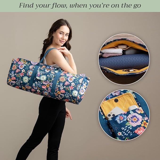 Maison d' Hermine Yoga Mat bag, Cylindrical bag for Woman&Men, yoga mat Bag &Adjustable shoulder straps Yoga Mat Carrier Bag with Drawstring Water Bottle Pocket and zipper pocket