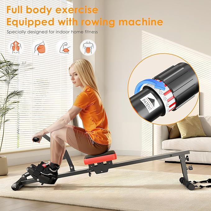 SogesGame Rowing Machine, Rower Machine with 12 Levels of Resistance for Complete Body Workouts, Low-Impact, Indoor Exercise Rower Machine with Digital Monitor, Home Gym Equipment