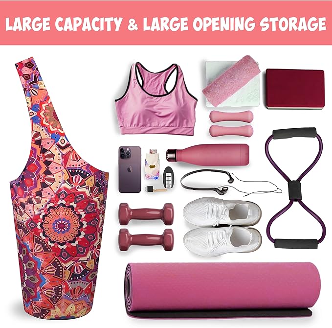Yoga Mat Bag Carrier for Women with Side Large Pocket Durable Linen Workout Gym Travel Storage Pilates Mats