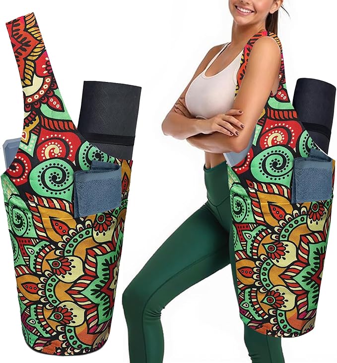 Yoga Mat Bag Carrier for Women with Side Large Pocket Durable Linen Workout Gym Travel Storage Pilates Mats