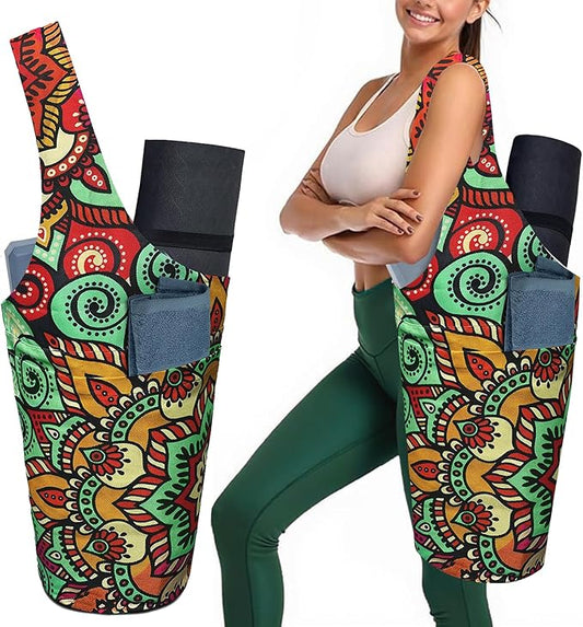 Yoga Mat Bag Carrier for Women with Side Large Pocket Durable Linen Workout Gym Travel Storage Pilates Mats