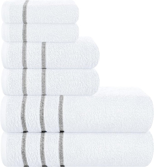 MyOwn Ultra Soft 6 Pack Cotton Towel Set, Contains 2 Bath Towels 28x55 inch, 2 Hand Towels 16x24 inch & 2 Wash Coths 12x12 inch, Ideal Everyday use, Compact & Lightweight - White, 71639