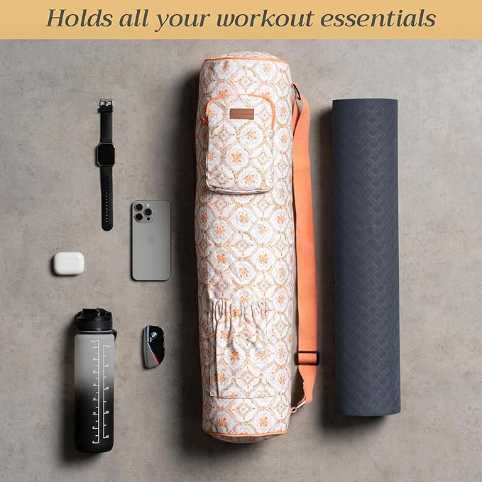 Maison d' Hermine Yoga Mat bag, Cylindrical bag for Woman&Men, yoga mat Bag &Adjustable shoulder straps Yoga Mat Carrier Bag with Drawstring Water Bottle Pocket and zipper pocket