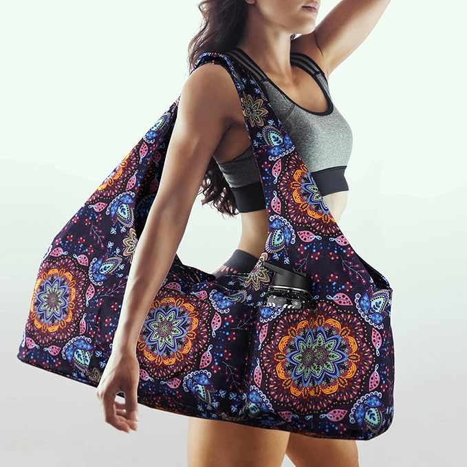 Large Yoga Mat Bag Yoga Bags and Carriers Fits All You Stuff Yoga Tote Bag with Yoga Mat Strap, Elastic Pockets and Zipper Pockets
