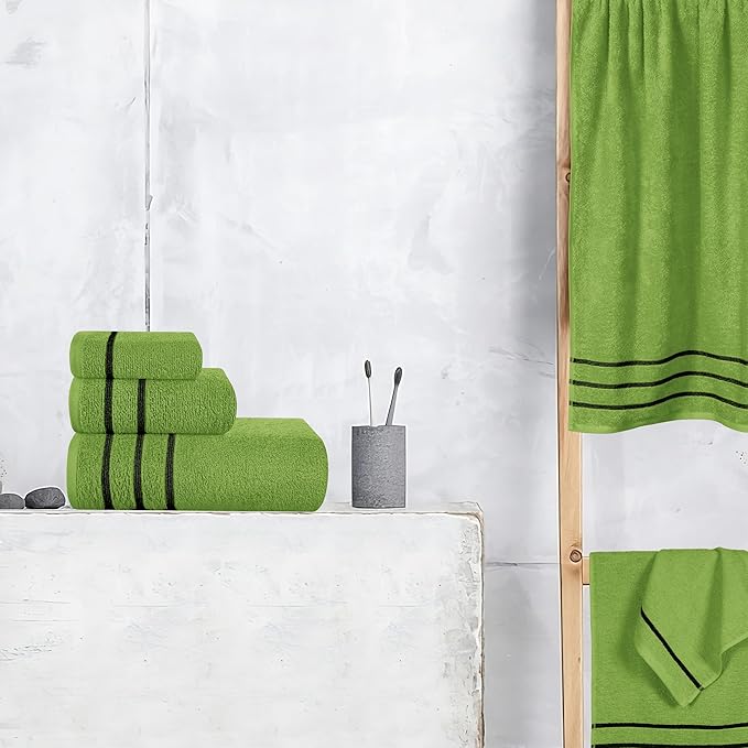 MyOwn Ultra Soft 6 Pack Cotton Towel Set, Contains 2 Bath Towels 28x55 inch, 2 Hand Towels 16x24 inch & 2 Wash Coths 12x12 inch, Ideal Everyday use, Compact & Lightweight - Kiwi Green